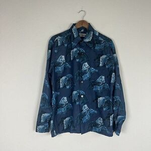 Spire California Vintage 70s Blue Western Horse Button Up Long Sleeve Large